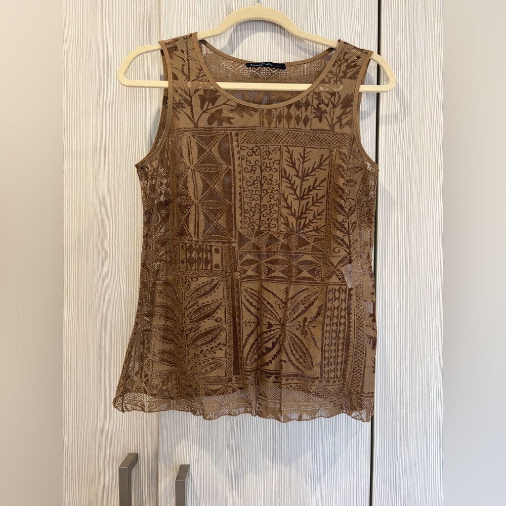 Marc Cain Copper Brown Lace Tank Sleeveless Top Size 2 Sheer Layering Piece